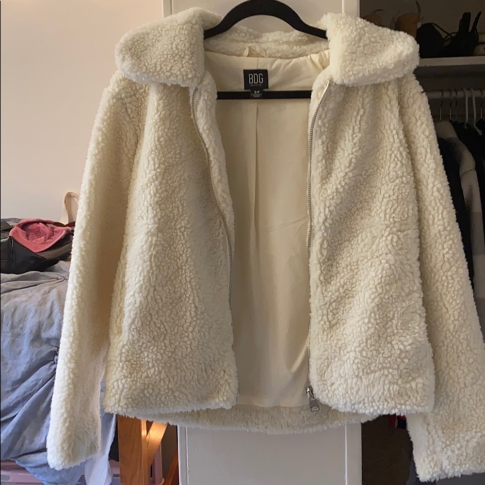 Urban outfitters white teddy bear coat.